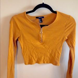 Long Sleeve Retro Zip Crop Top